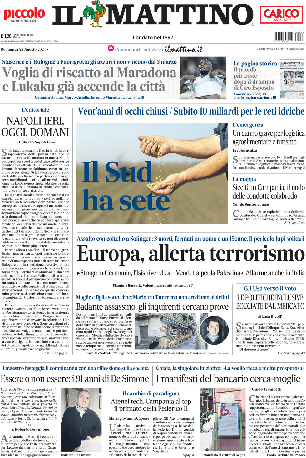 Prima-pagina-il-mattino-edizione-di-oggi-25-08-2024