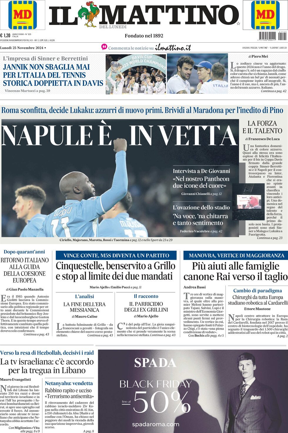 Prima-pagina-il-mattino-edizione-di-oggi-25-11-2024