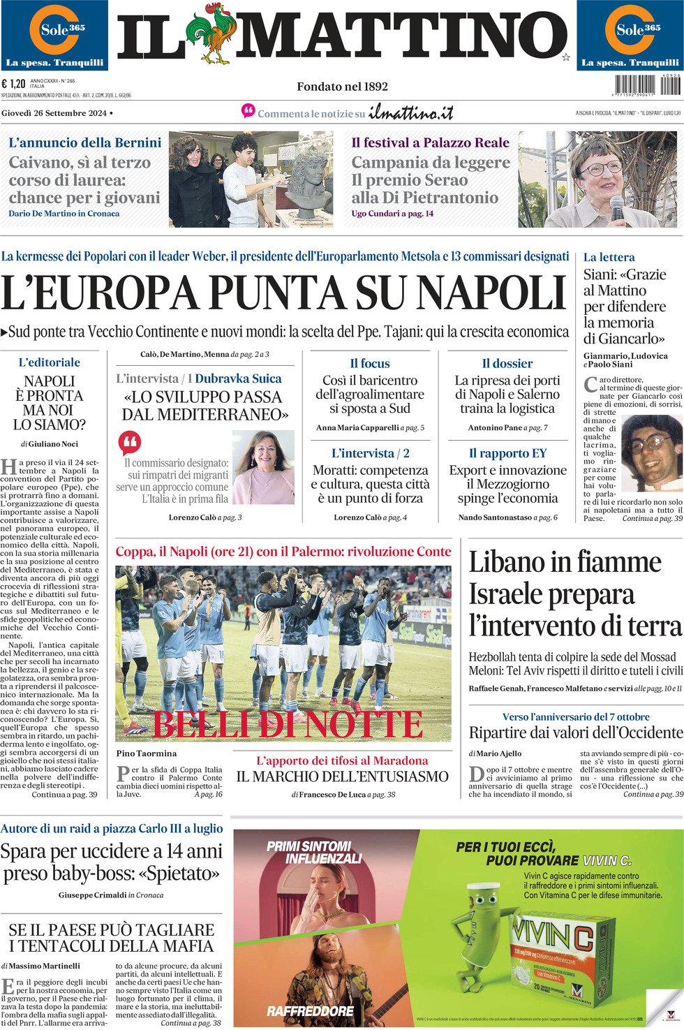 Prima-pagina-il-mattino-edizione-di-oggi-26-09-2024