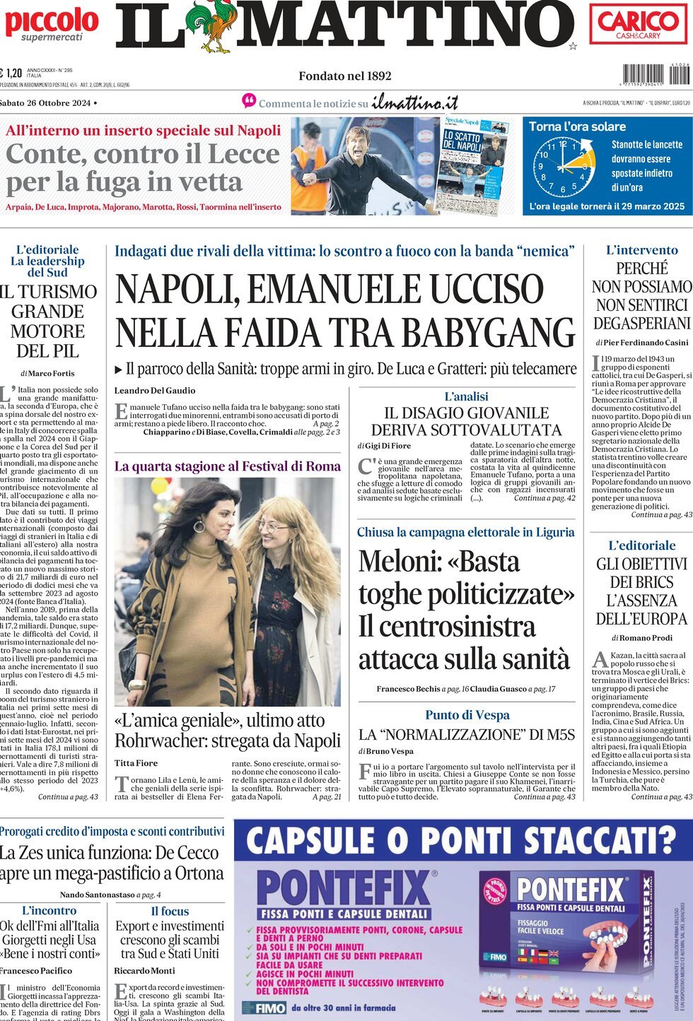 Prima-pagina-il-mattino-edizione-di-oggi-26-10-2024