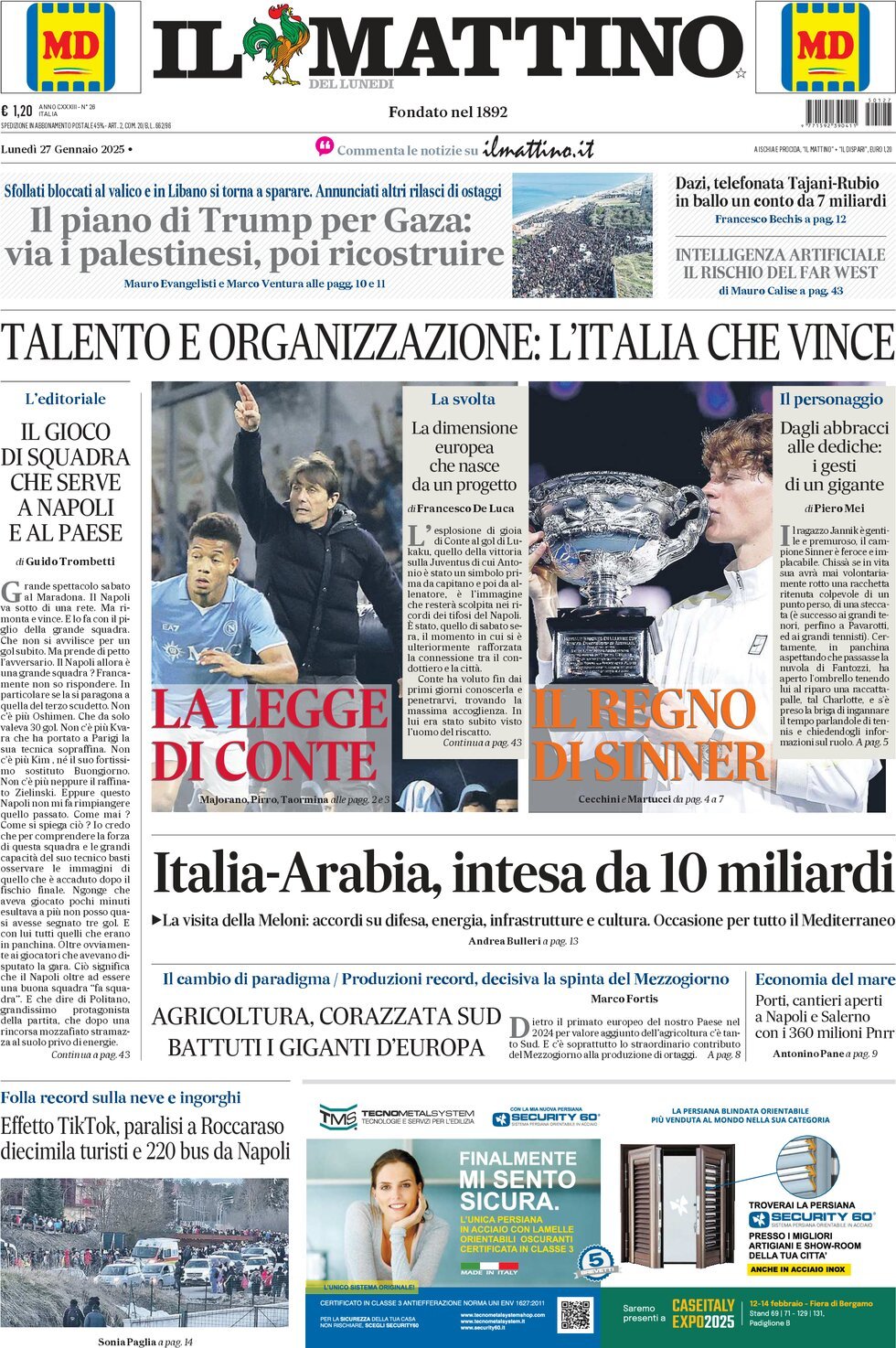 Prima-pagina-il-mattino-edizione-di-oggi-27-01-2025