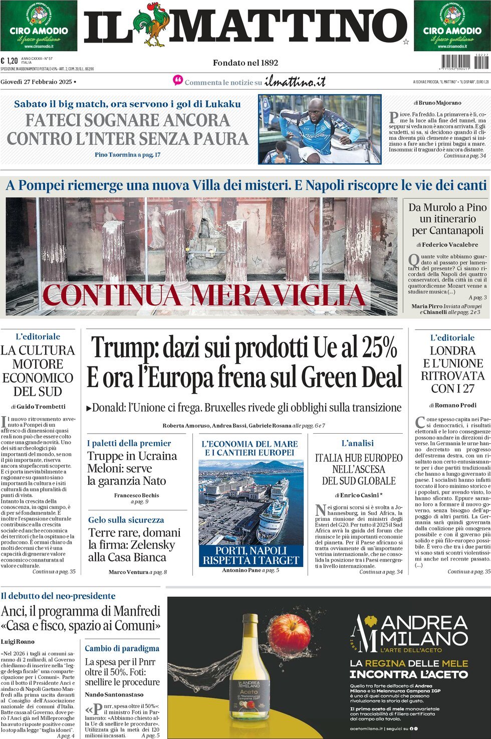 Prima-pagina-il-mattino-edizione-di-oggi-27-02-2025