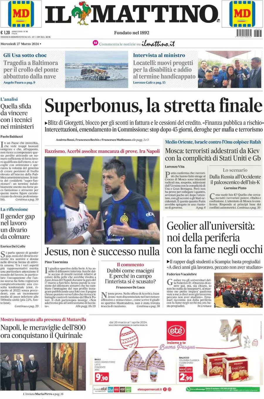 Prima-pagina-il-mattino-edizione-di-oggi-27-03-2024