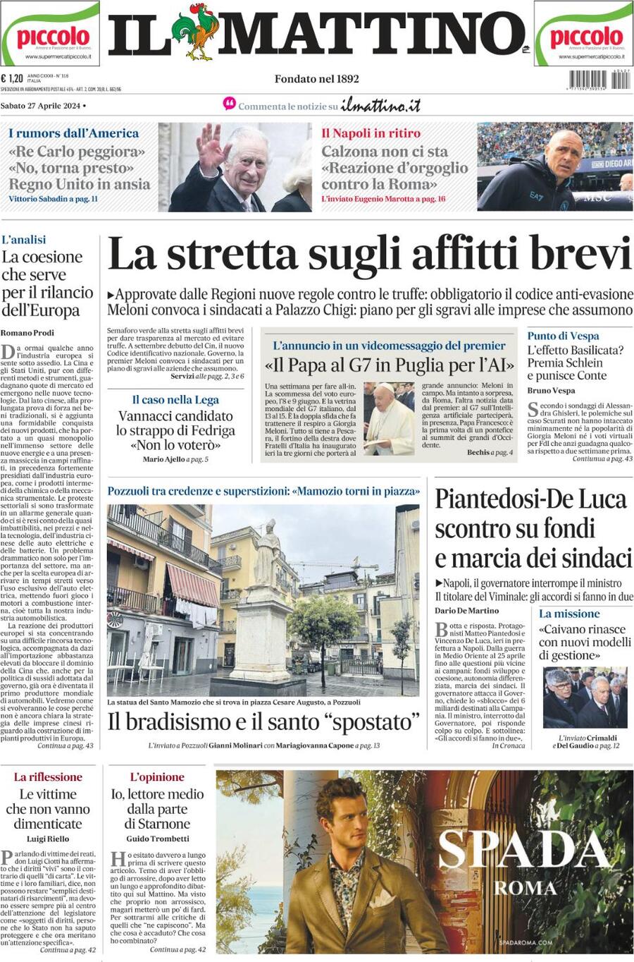 Prima-pagina-il-mattino-edizione-di-oggi-27-04-2024