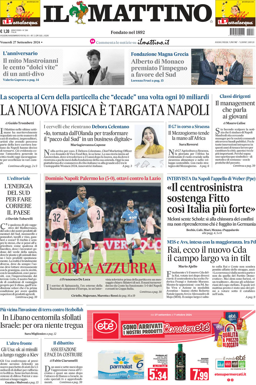 Prima-pagina-il-mattino-edizione-di-oggi-27-09-2024