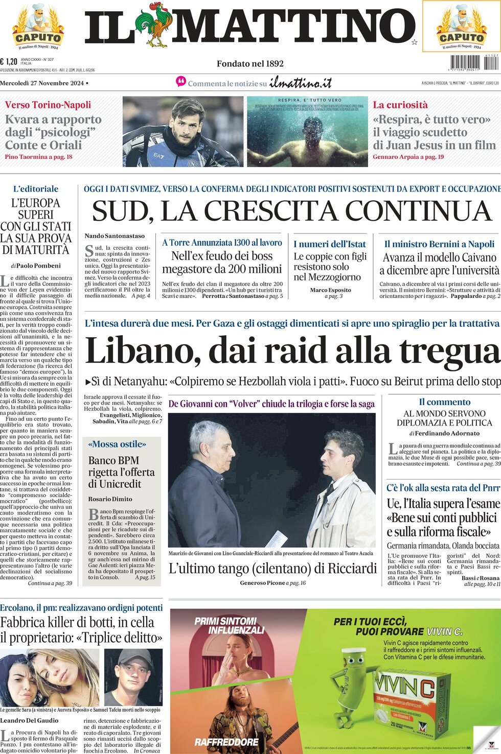 Prima-pagina-il-mattino-edizione-di-oggi-27-11-2024