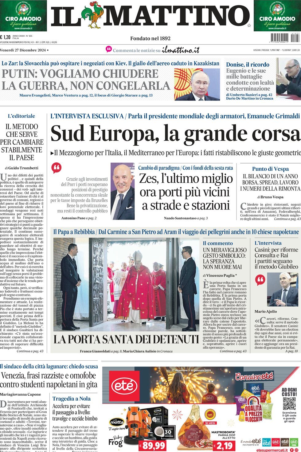 Prima-pagina-il-mattino-edizione-di-oggi-27-12-2024