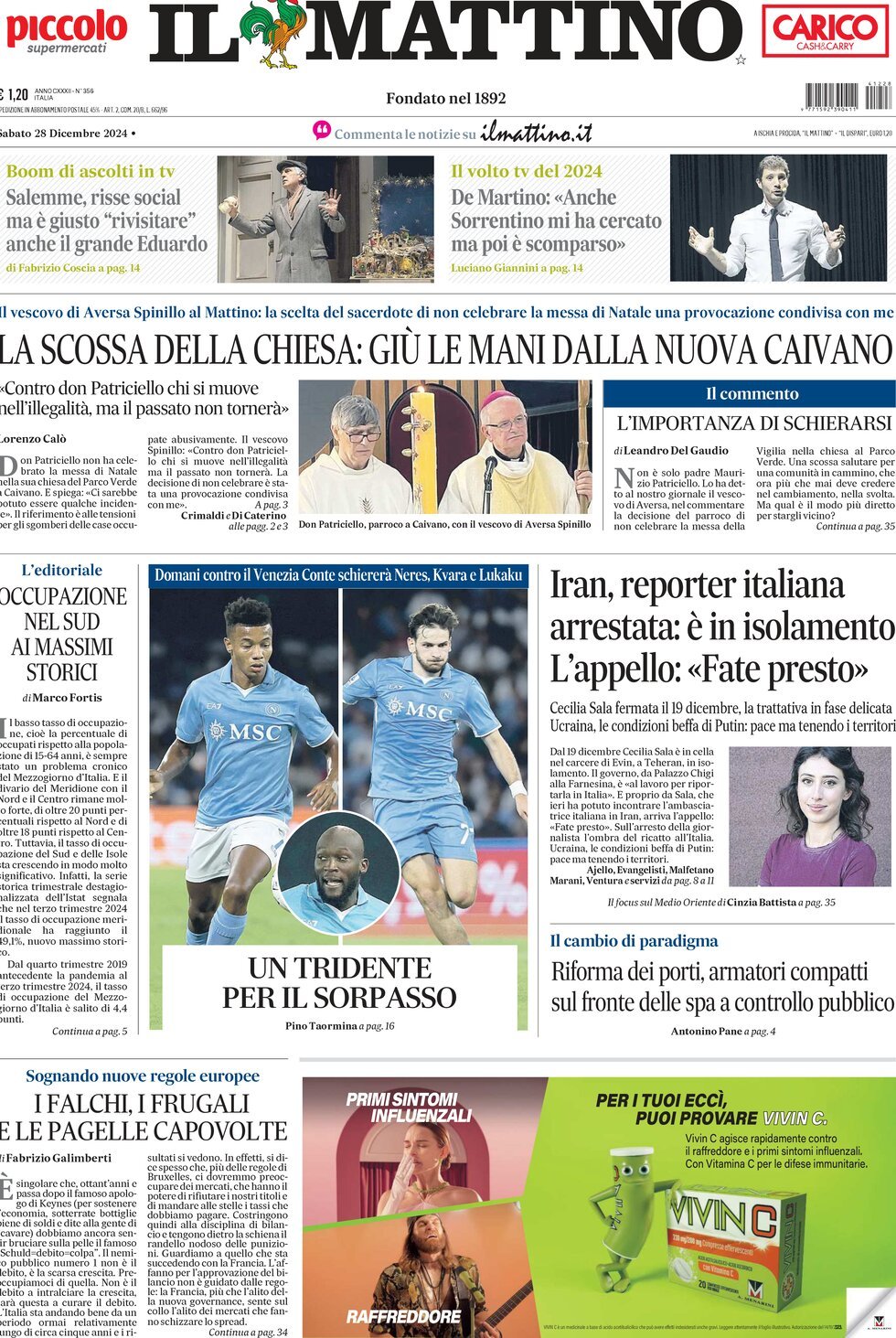 Prima-pagina-il-mattino-edizione-di-oggi-28-12-2024