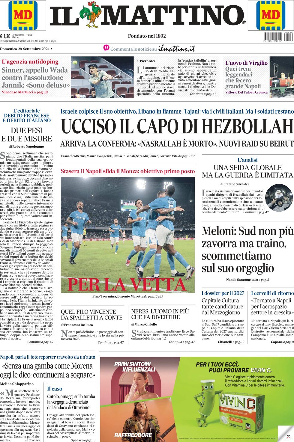 Prima-pagina-il-mattino-edizione-di-oggi-29-09-2024