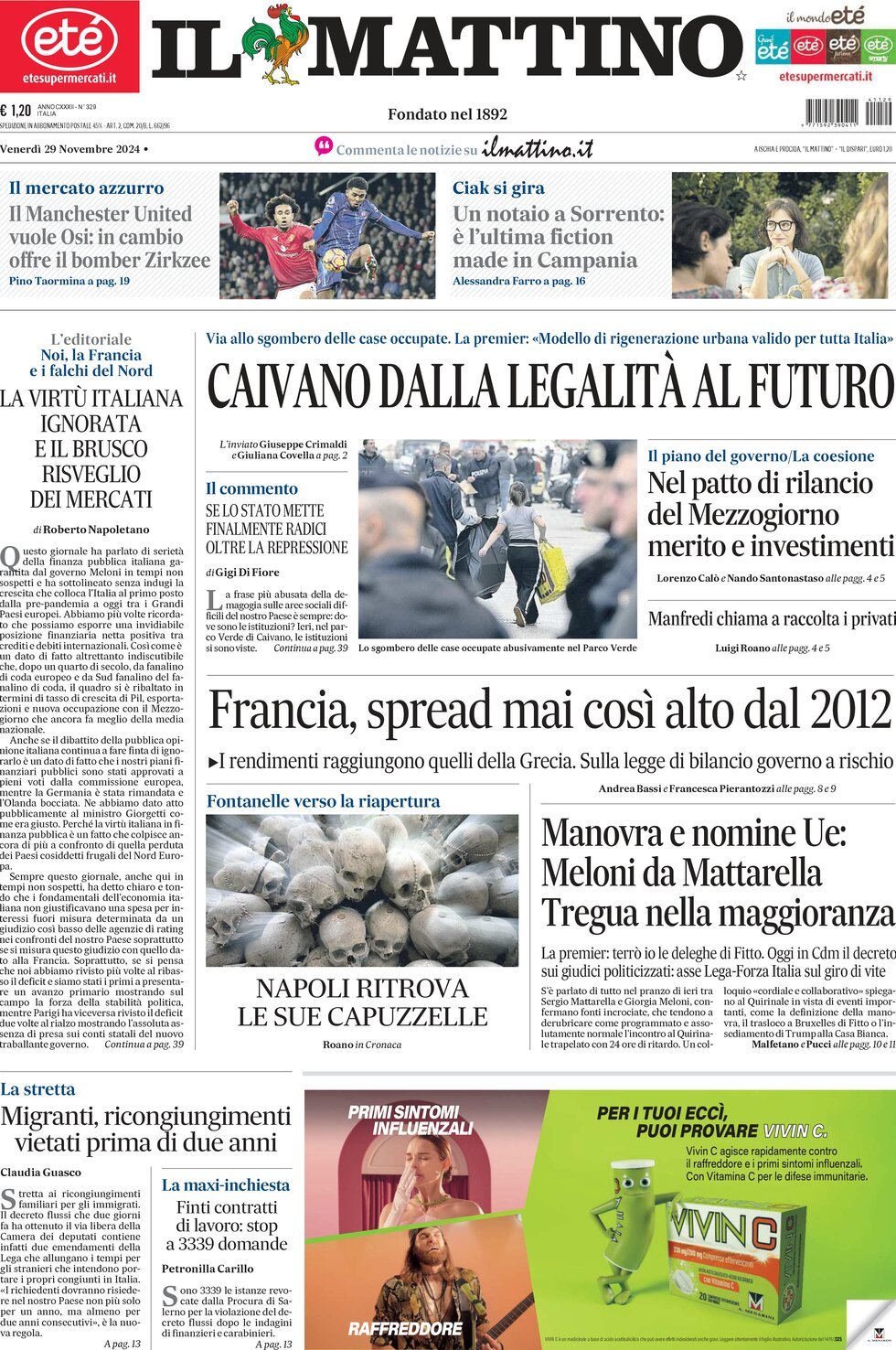 Prima-pagina-il-mattino-edizione-di-oggi-29-11-2024