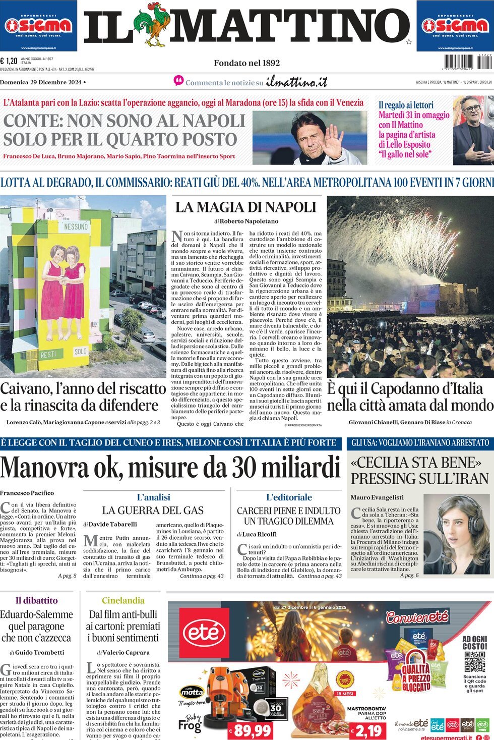 Prima-pagina-il-mattino-edizione-di-oggi-29-12-2024