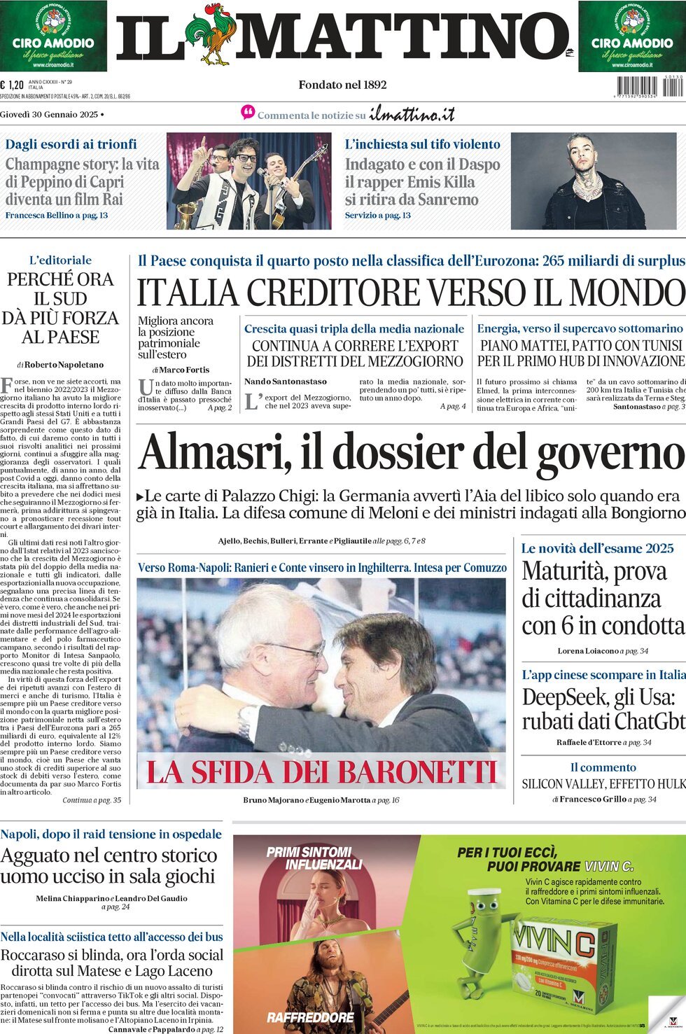 Prima-pagina-il-mattino-edizione-di-oggi-30-01-2025