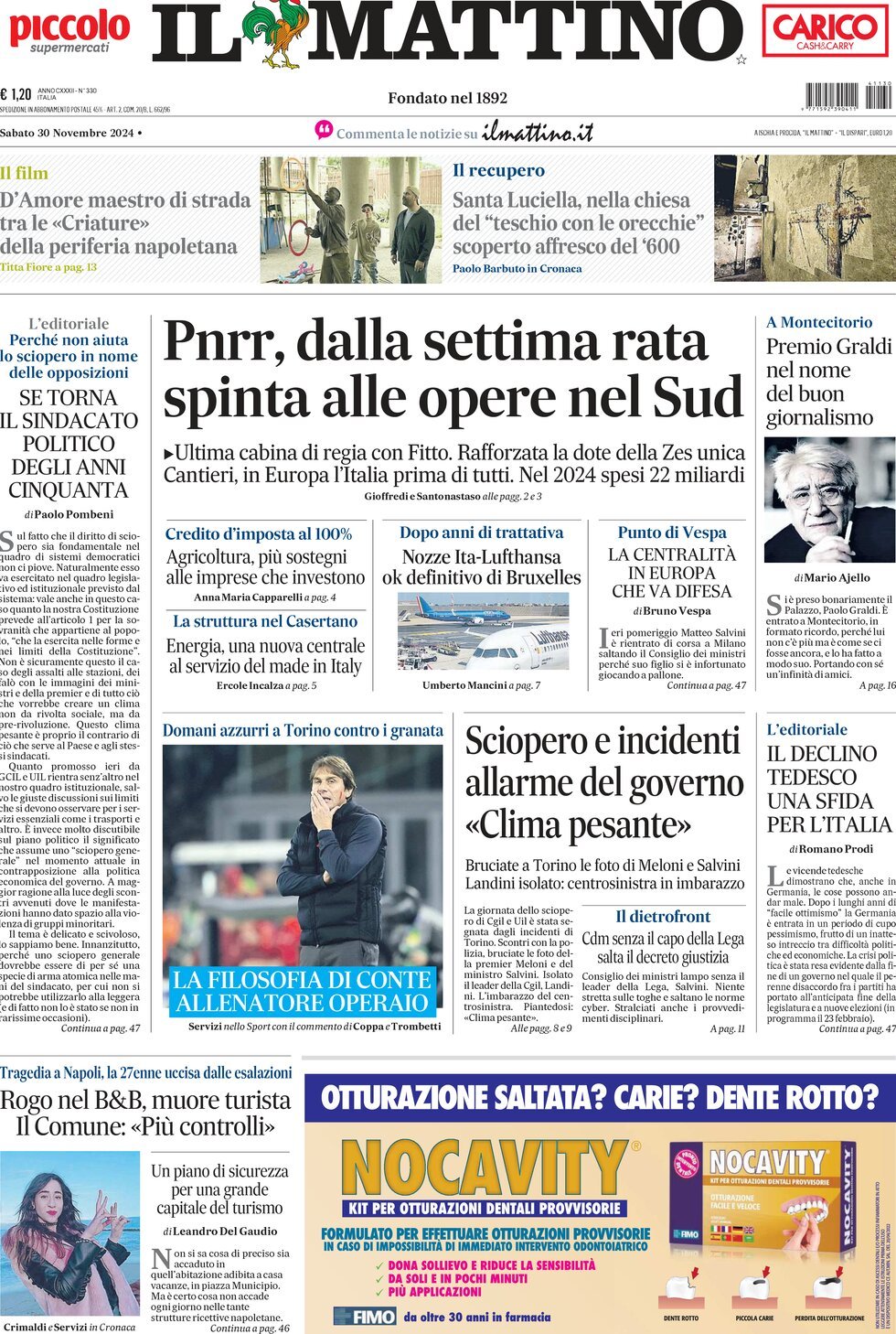 Prima-pagina-il-mattino-edizione-di-oggi-30-11-2024