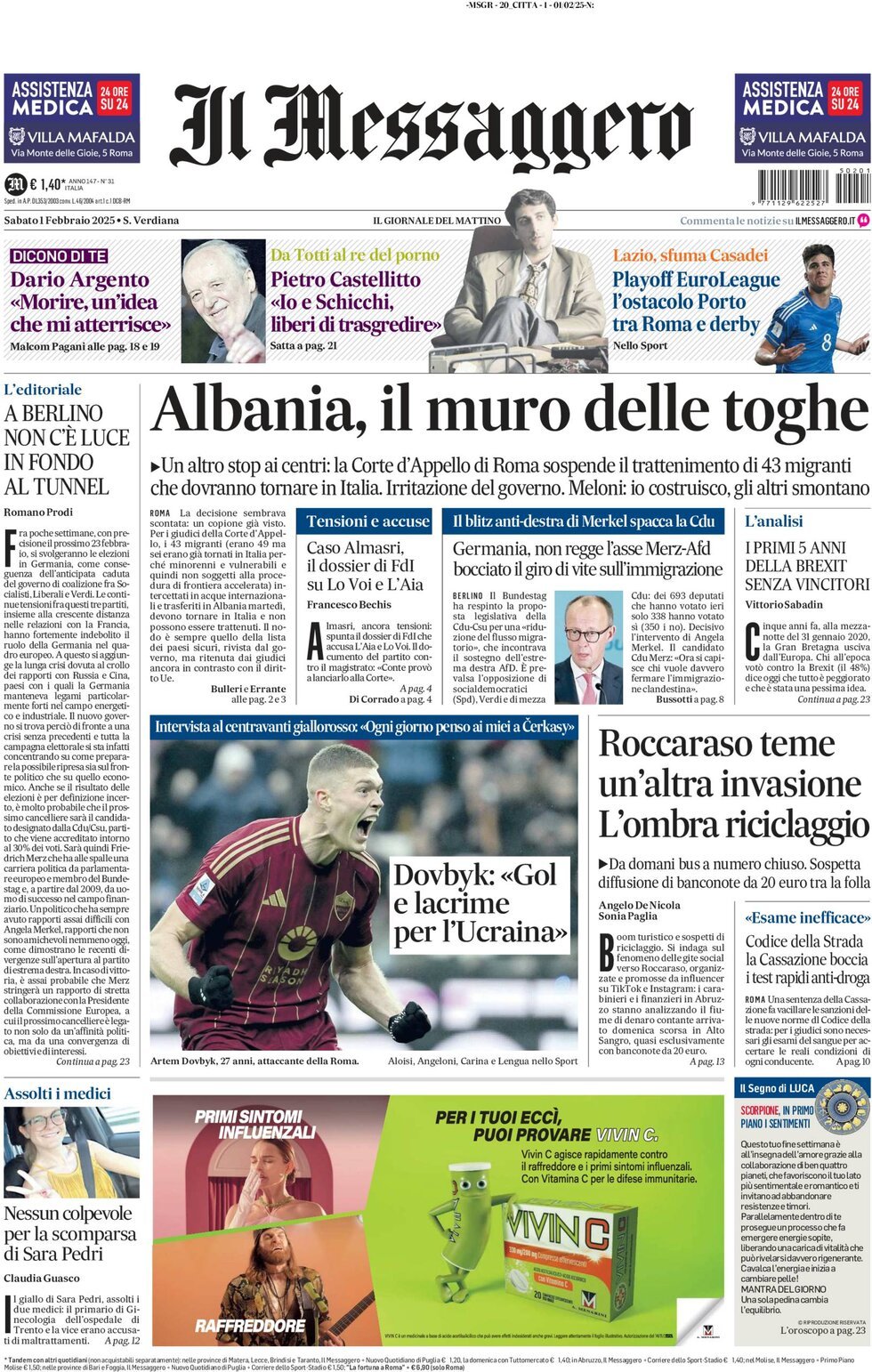 Prima-pagina-il-messaggero-edizione-di-oggi-01-02-2025