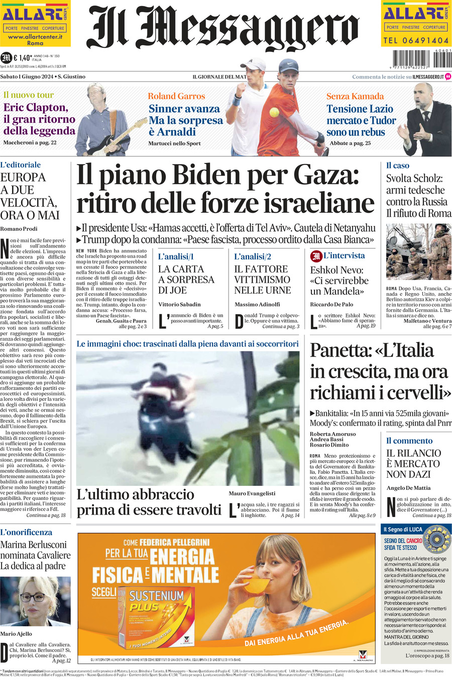 Prima-pagina-il-messaggero-edizione-di-oggi-01-06-2024