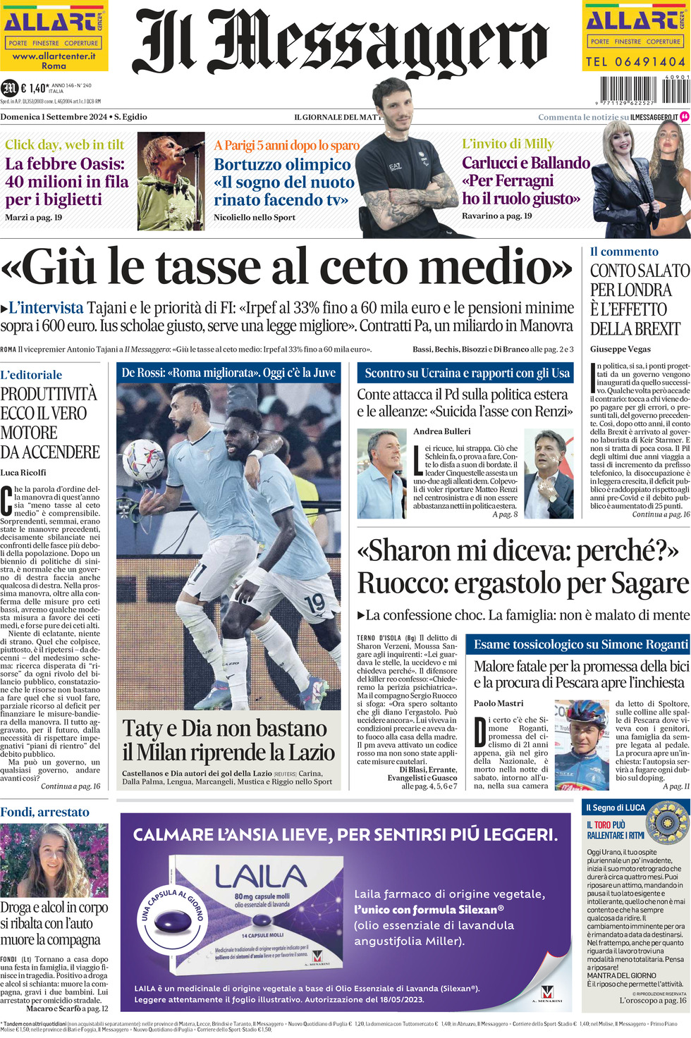 Prima-pagina-il-messaggero-edizione-di-oggi-01-09-2024