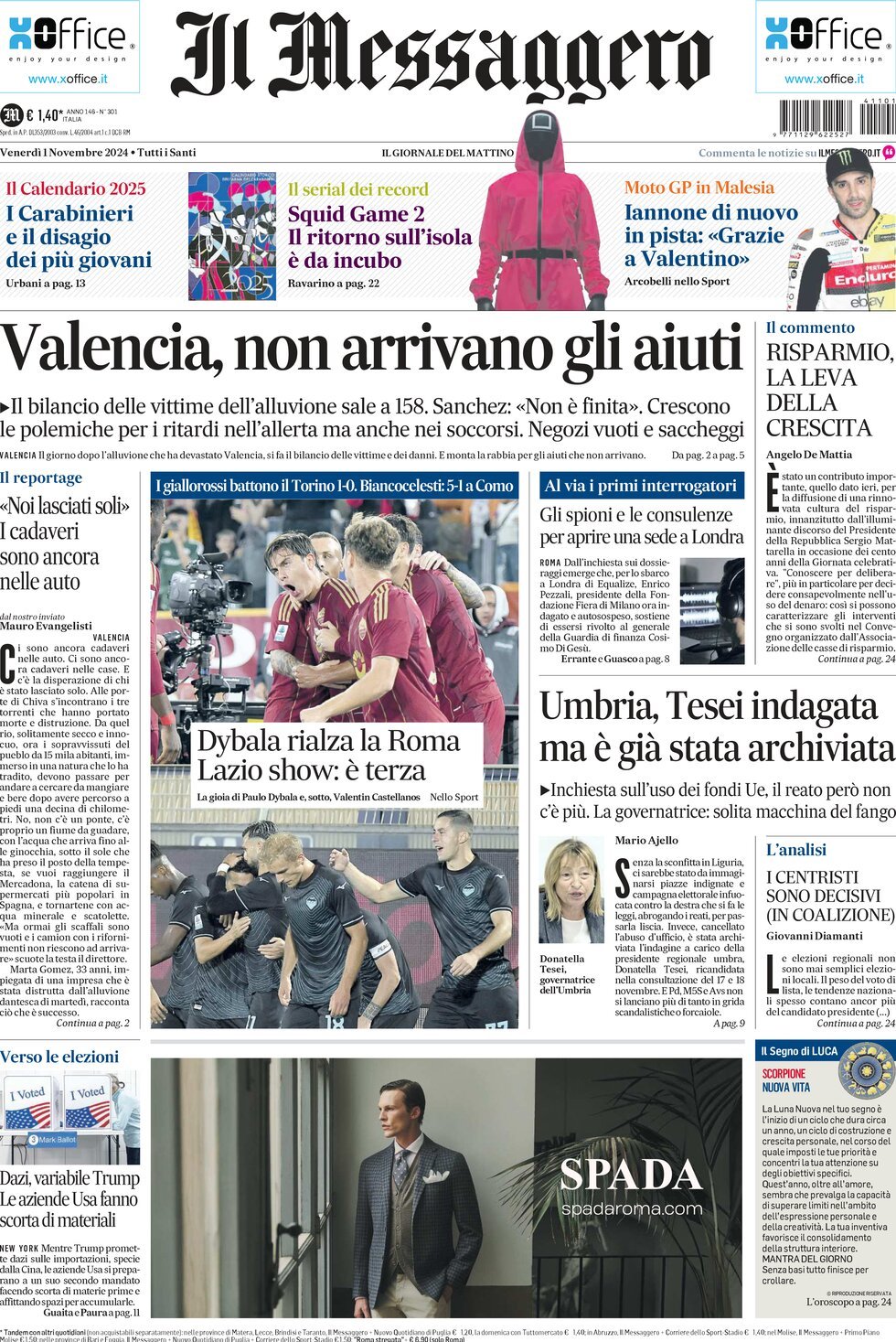 Prima-pagina-il-messaggero-edizione-di-oggi-01-11-2024