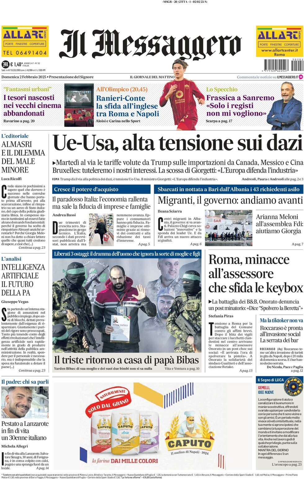 Prima-pagina-il-messaggero-edizione-di-oggi-02-02-2025