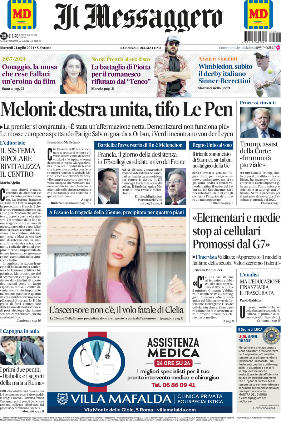 Prima-pagina-il-messaggero-edizione-di-oggi-02-07-2024