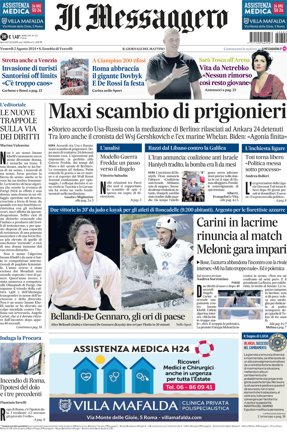 Prima-pagina-il-messaggero-edizione-di-oggi-02-08-2024