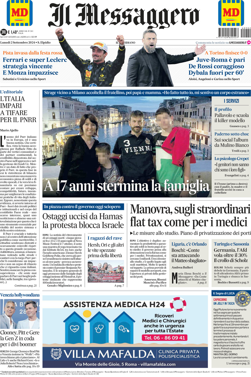 Prima-pagina-il-messaggero-edizione-di-oggi-02-09-2024