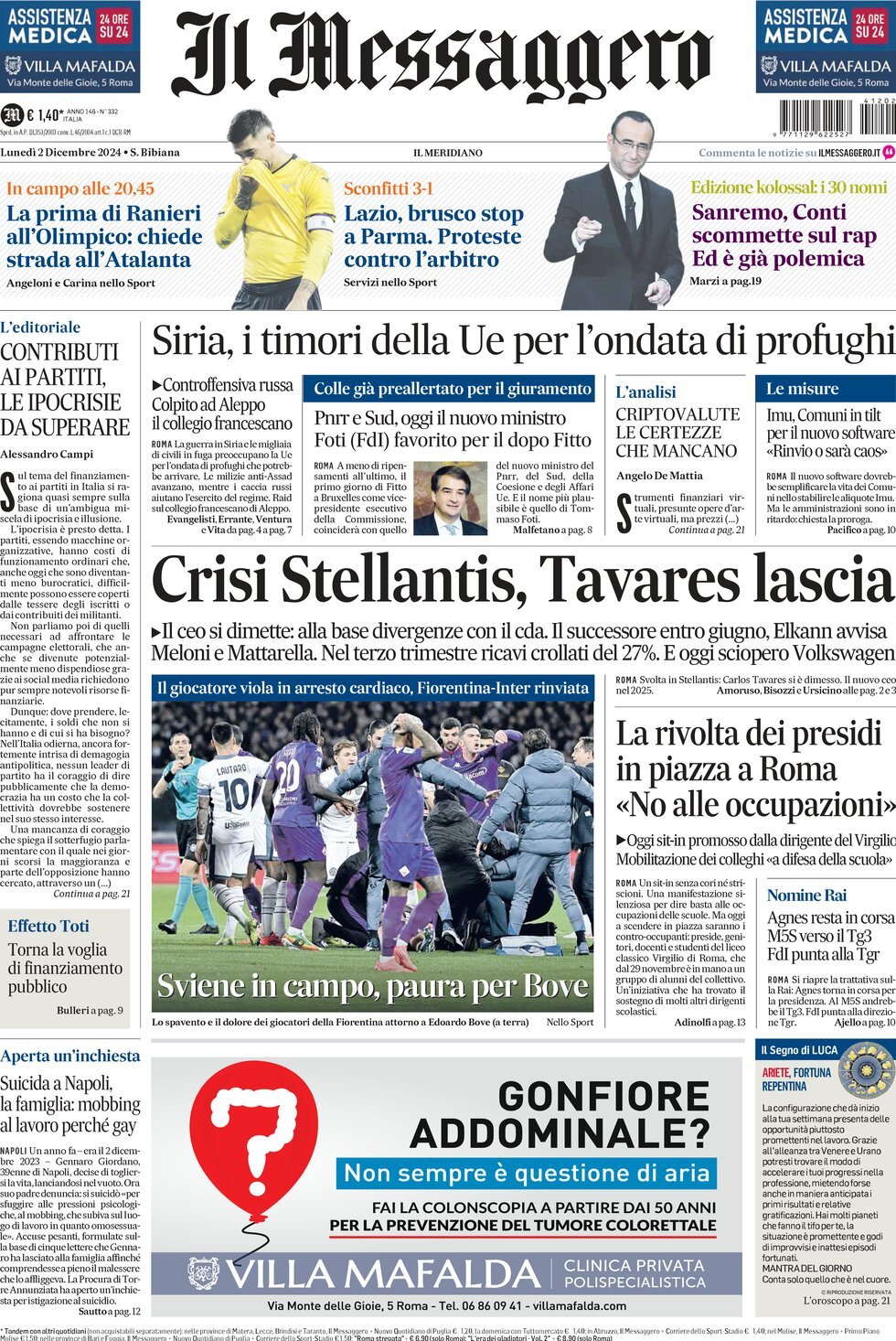 Prima-pagina-il-messaggero-edizione-di-oggi-02-12-2024