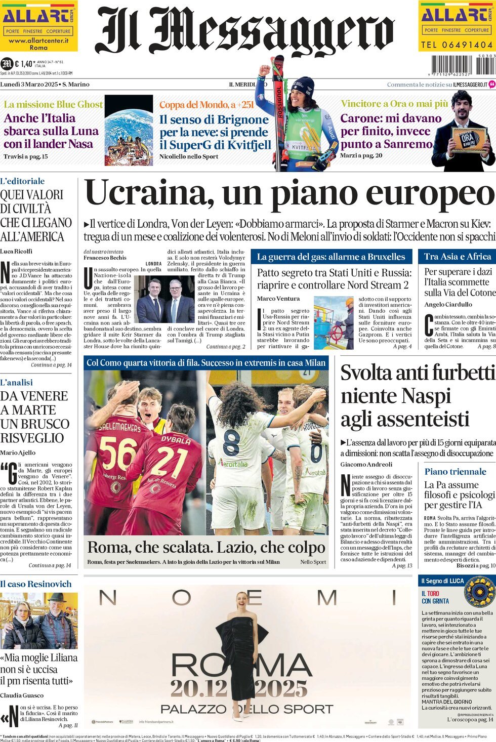 Prima-pagina-il-messaggero-edizione-di-oggi-03-03-2025