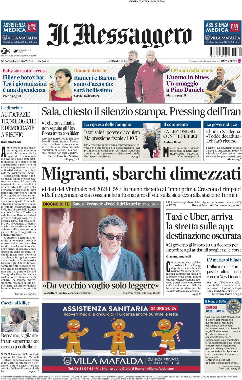 Prima-pagina-il-messaggero-edizione-di-oggi-04-01-2025