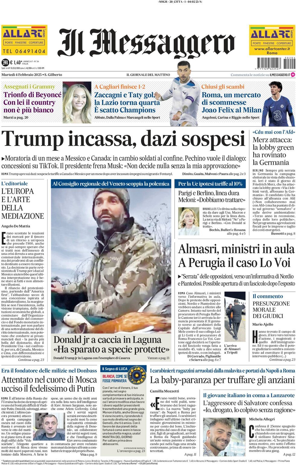 Prima-pagina-il-messaggero-edizione-di-oggi-04-02-2025