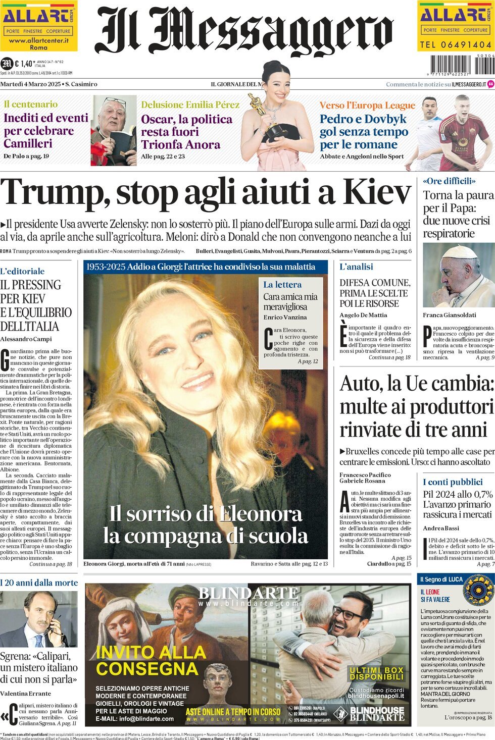 Prima-pagina-il-messaggero-edizione-di-oggi-04-03-2025