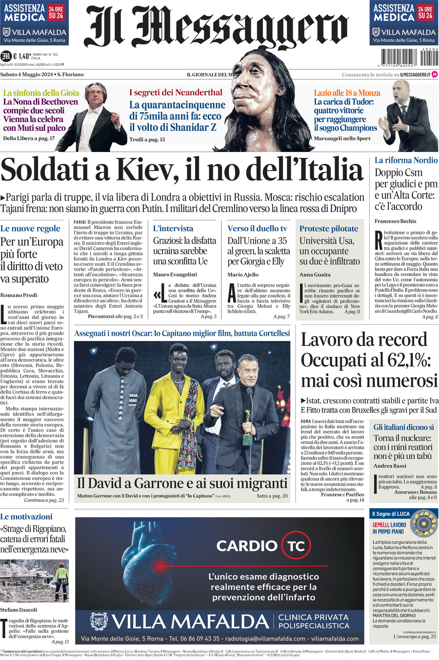 Prima-pagina-il-messaggero-edizione-di-oggi-04-05-2024