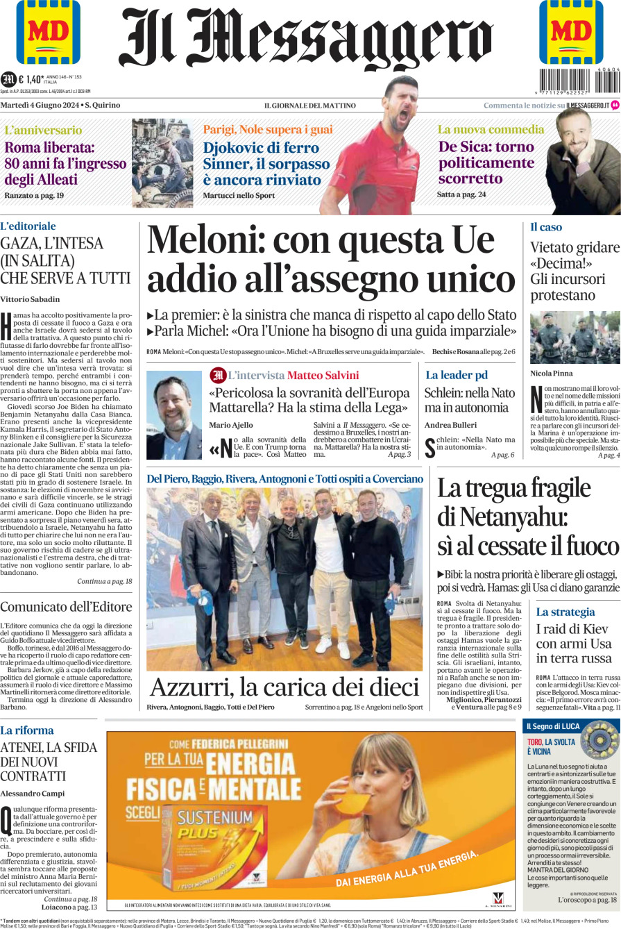 Prima-pagina-il-messaggero-edizione-di-oggi-04-06-2024