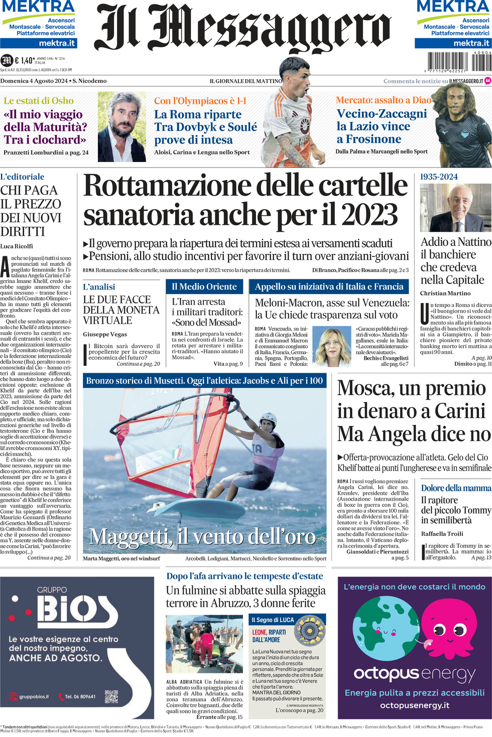 Prima-pagina-il-messaggero-edizione-di-oggi-04-08-2024