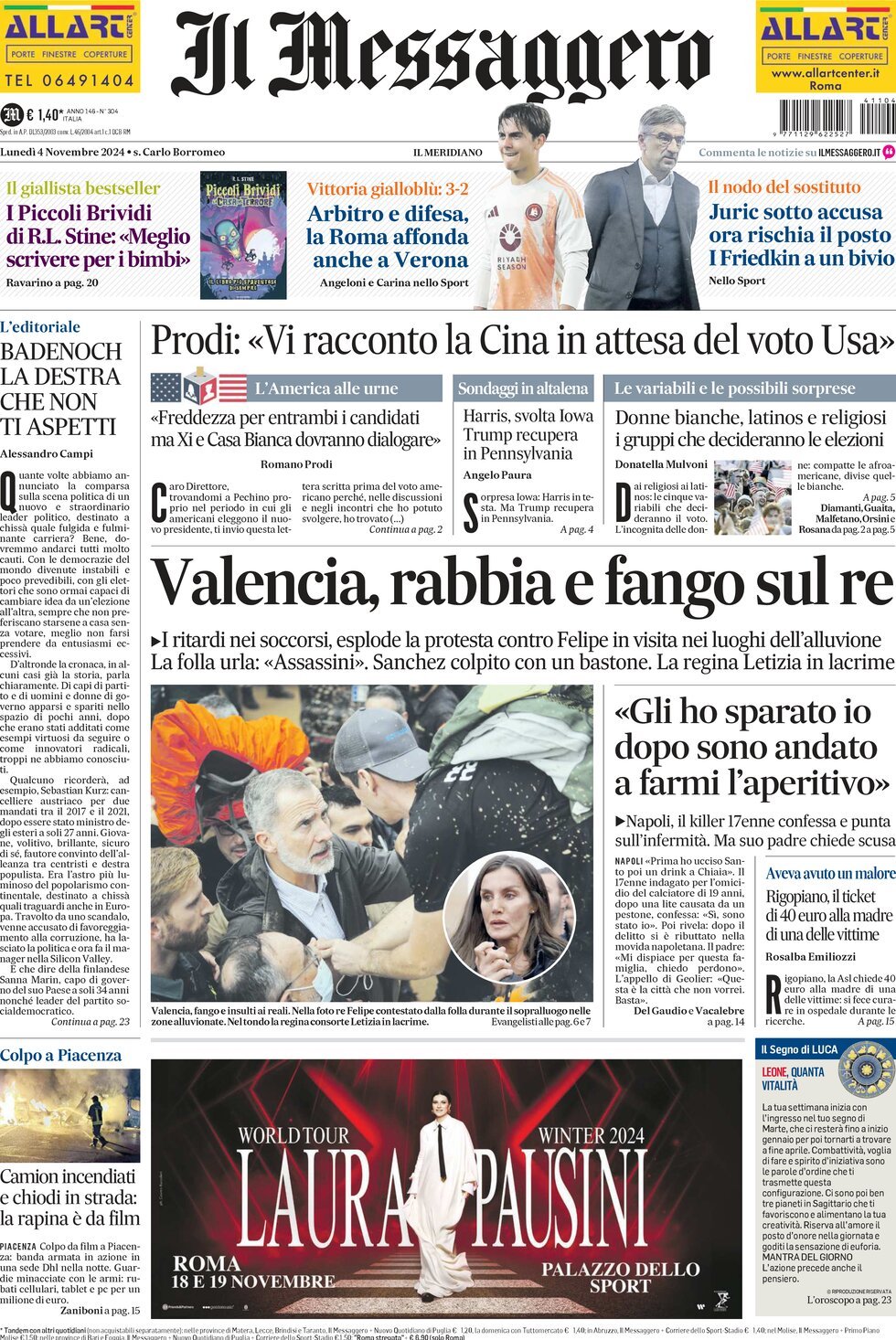 Prima-pagina-il-messaggero-edizione-di-oggi-04-11-2024