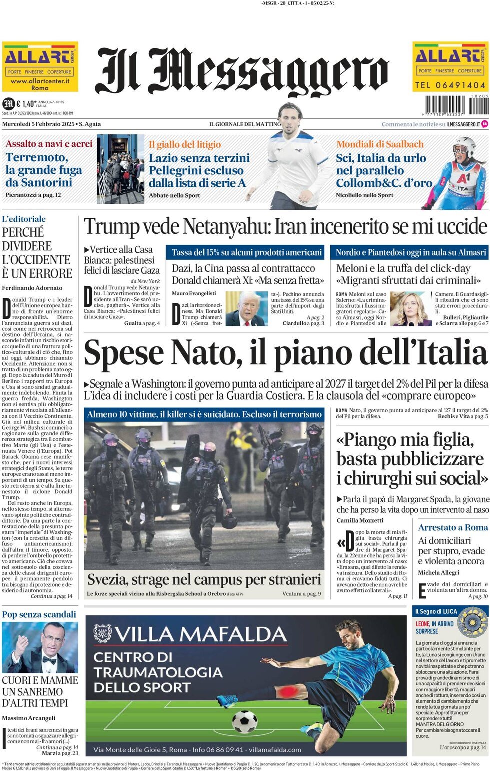 Prima-pagina-il-messaggero-edizione-di-oggi-05-02-2025