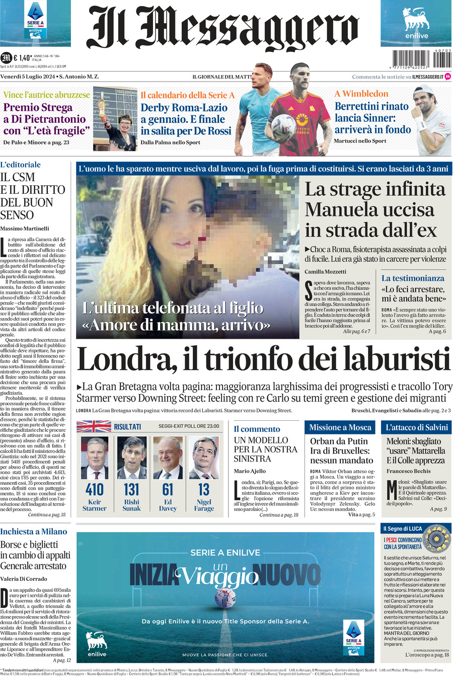 Prima-pagina-il-messaggero-edizione-di-oggi-05-07-2024