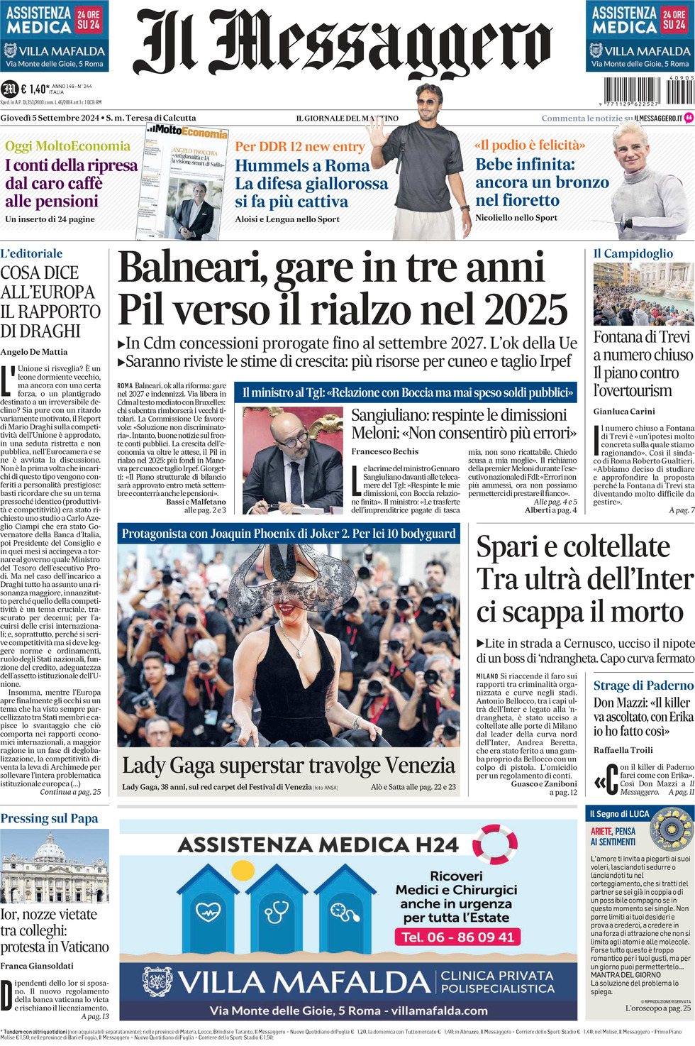 Prima-pagina-il-messaggero-edizione-di-oggi-05-09-2024