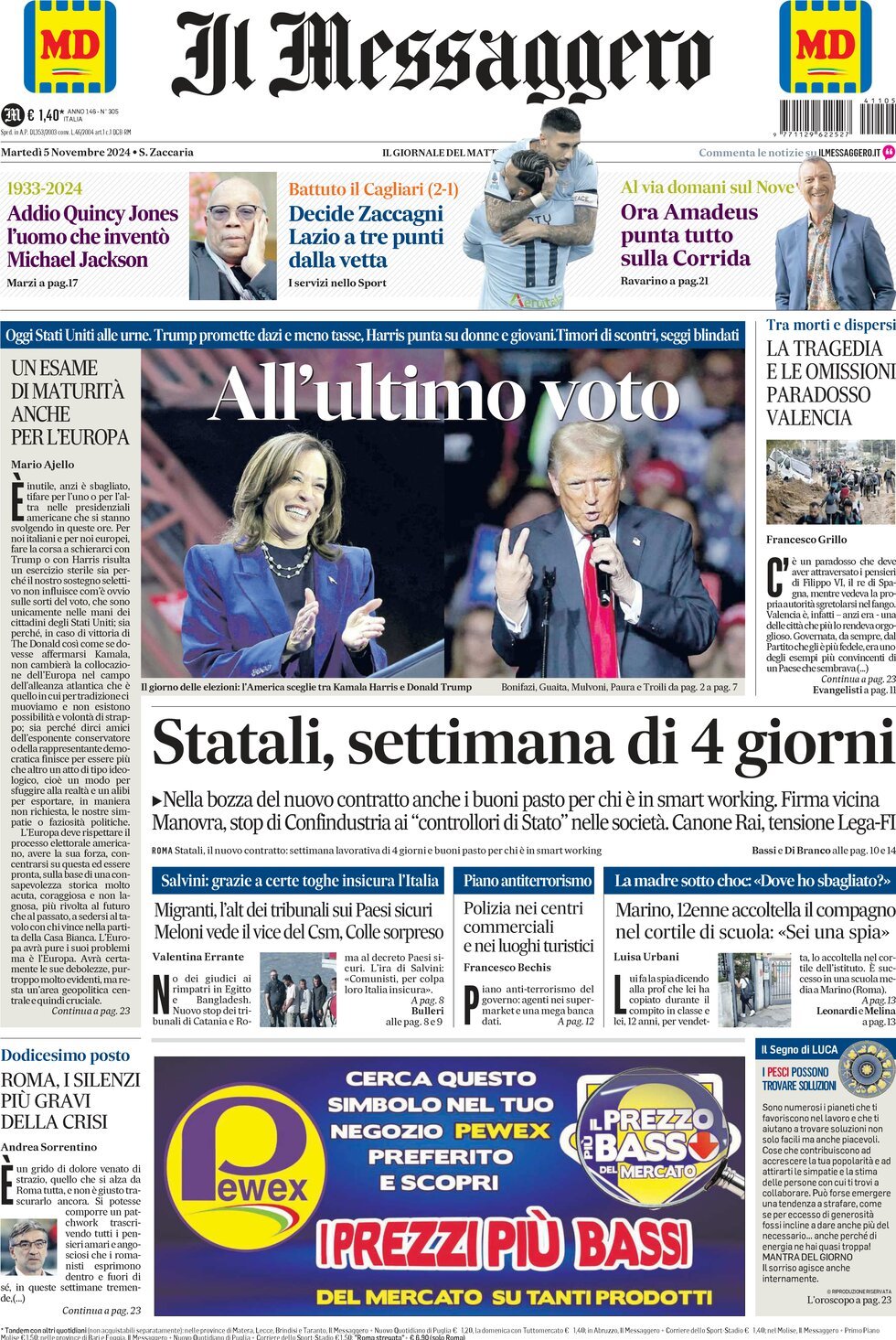 Prima-pagina-il-messaggero-edizione-di-oggi-05-11-2024