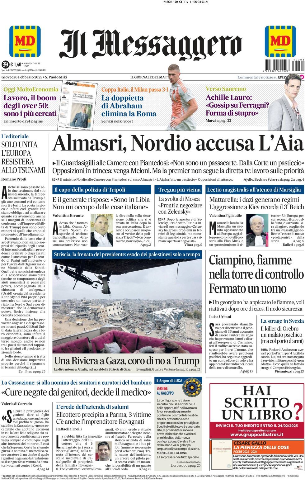 Prima-pagina-il-messaggero-edizione-di-oggi-06-02-2025