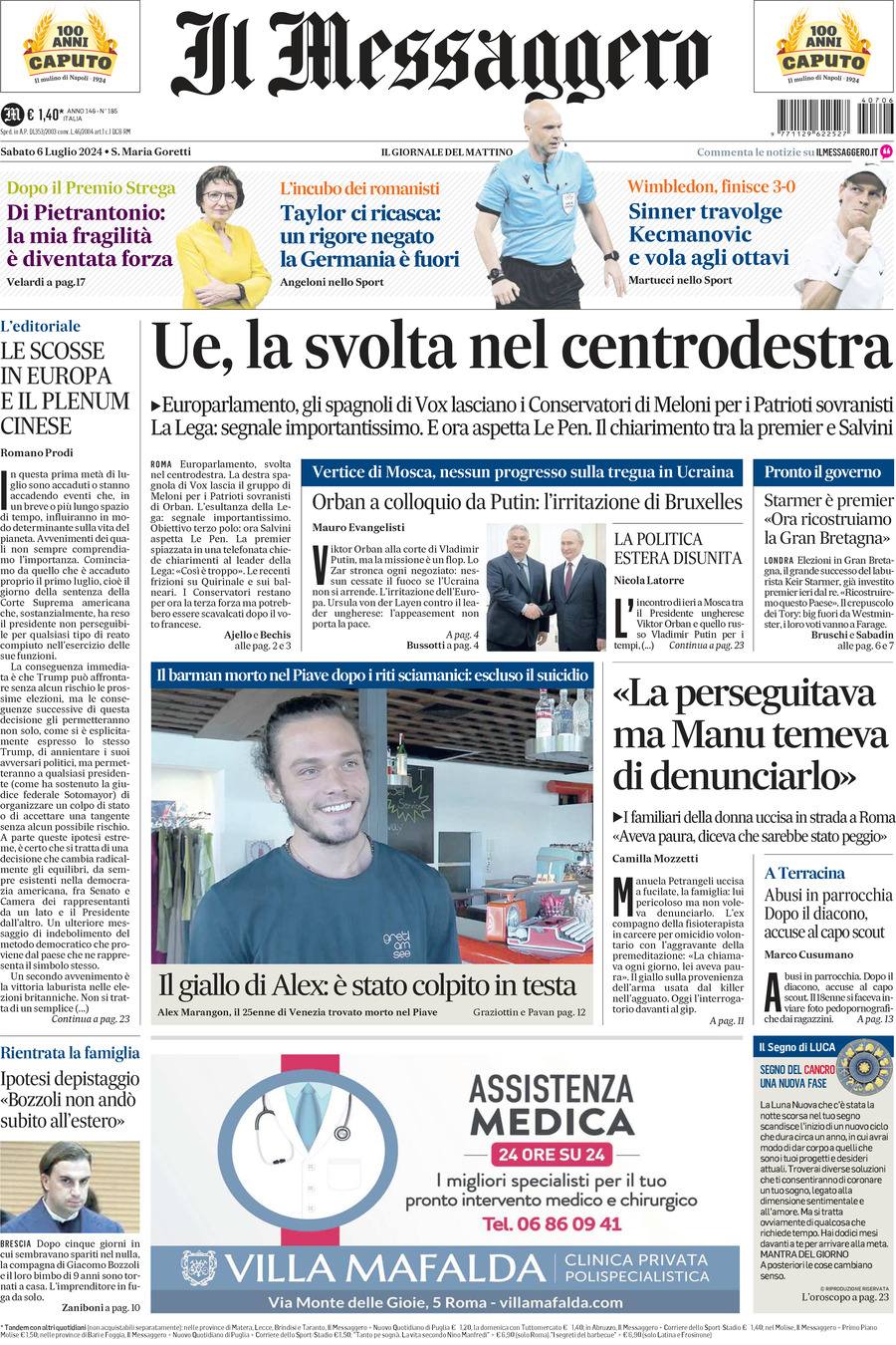 Prima-pagina-il-messaggero-edizione-di-oggi-06-07-2024