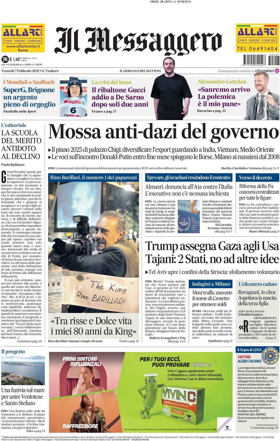 Prima-pagina-il-messaggero-edizione-di-oggi-07-02-2025