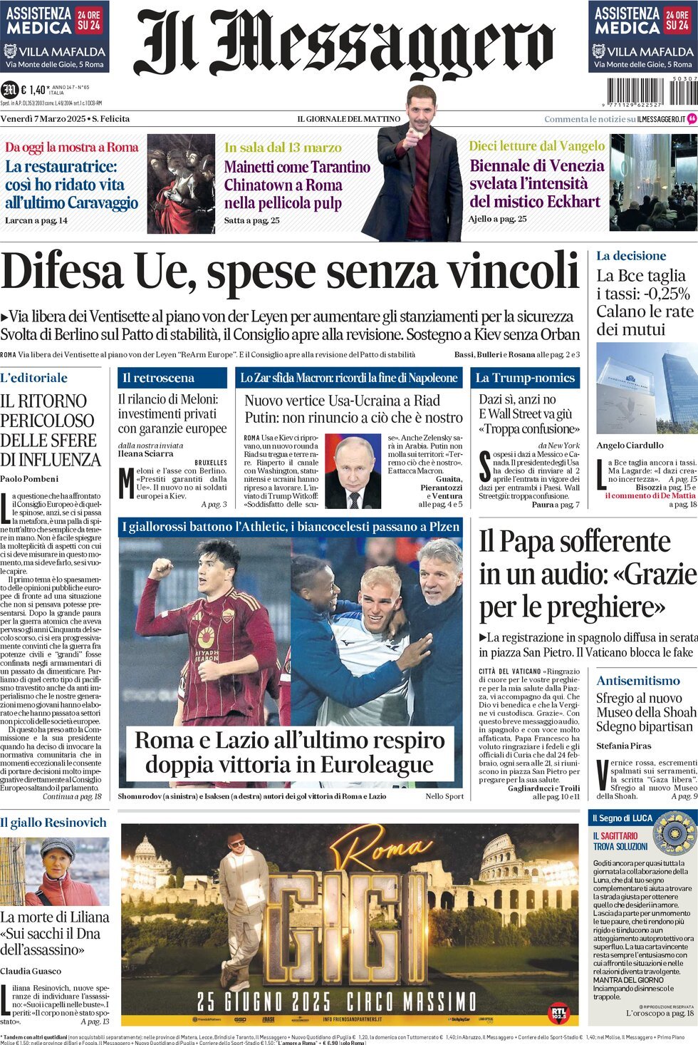 Prima-pagina-il-messaggero-edizione-di-oggi-07-03-2025