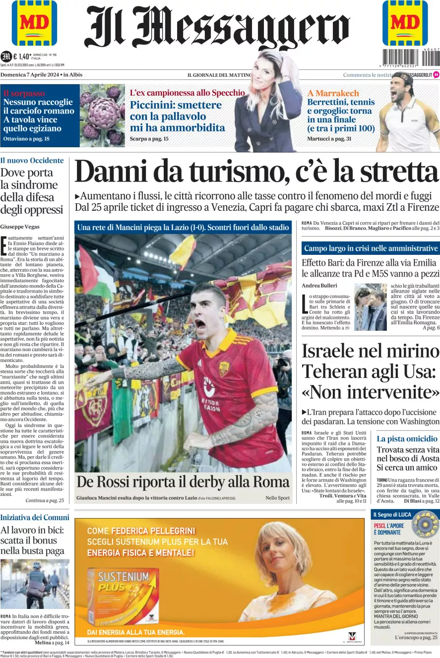 Prima-pagina-il-messaggero-edizione-di-oggi-07-04-2024