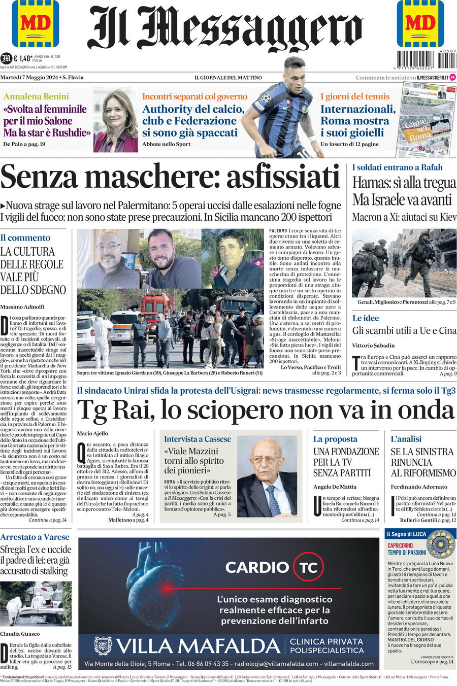 Prima-pagina-il-messaggero-edizione-di-oggi-07-05-2024