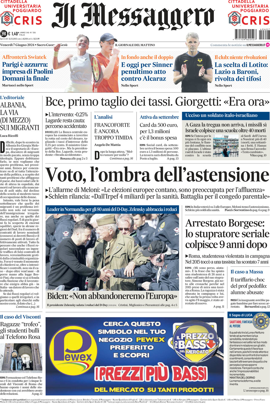 Prima-pagina-il-messaggero-edizione-di-oggi-07-06-2024