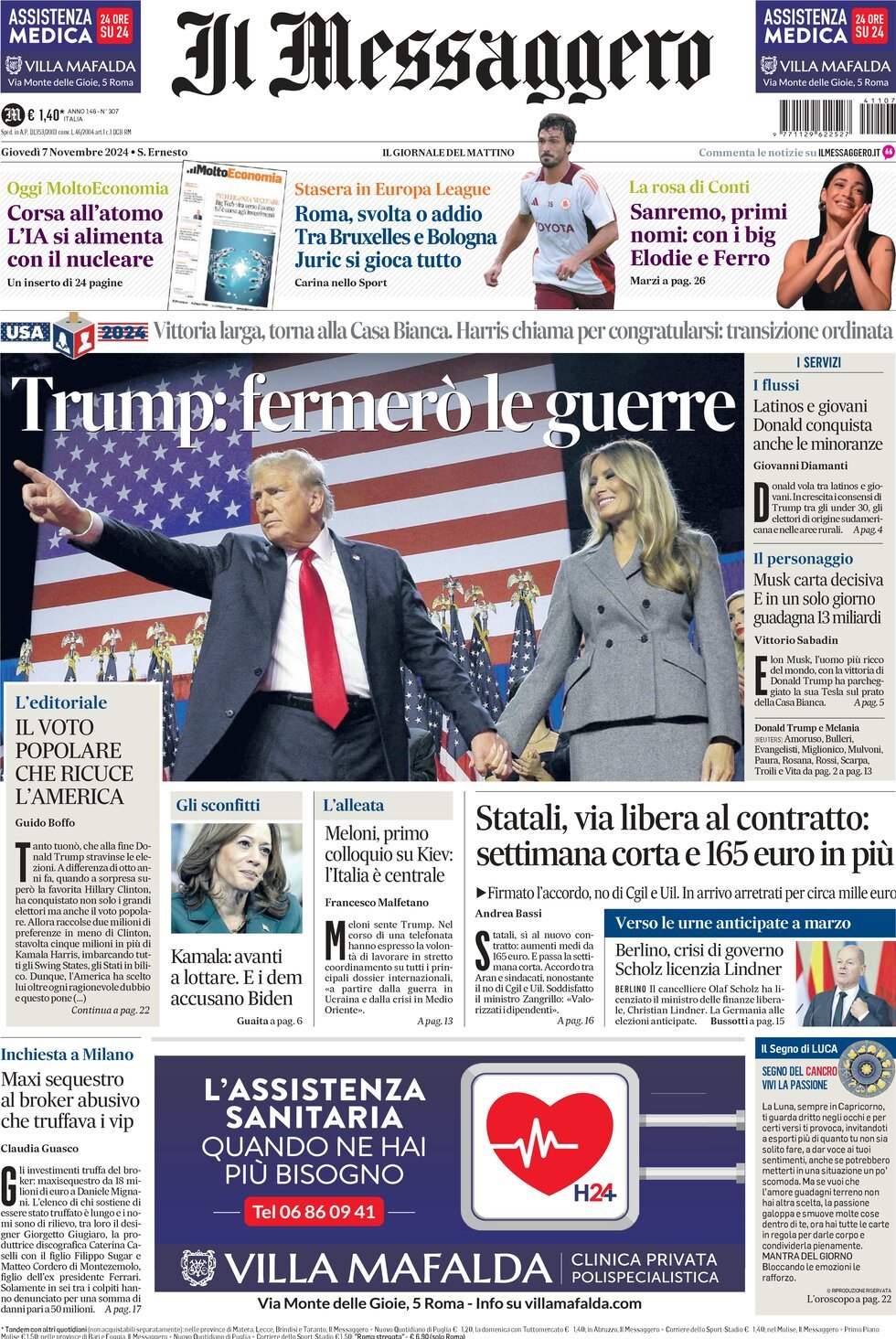 Prima-pagina-il-messaggero-edizione-di-oggi-07-11-2024