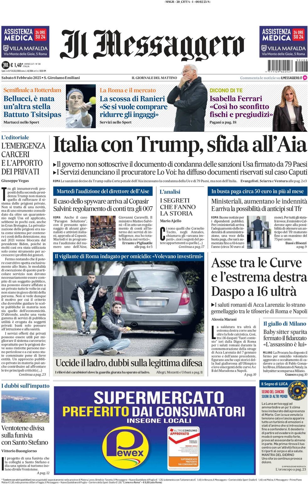 Prima-pagina-il-messaggero-edizione-di-oggi-08-02-2025