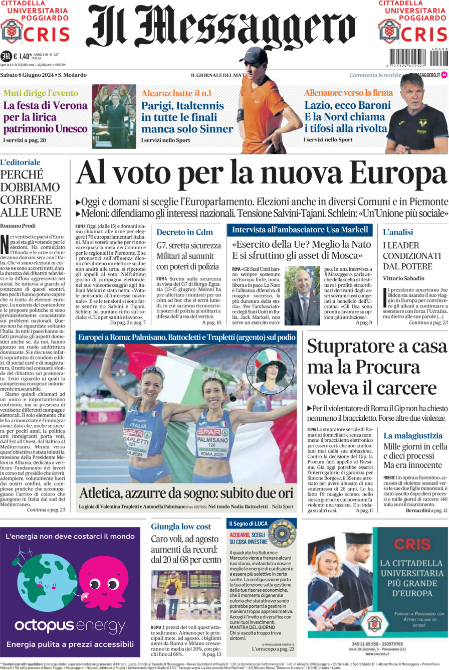 Prima-pagina-il-messaggero-edizione-di-oggi-08-06-2024