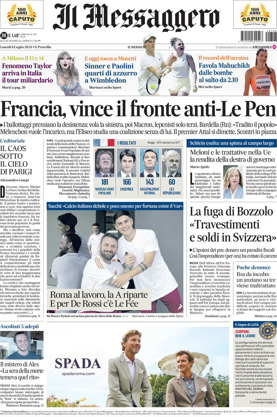 Prima-pagina-il-messaggero-edizione-di-oggi-08-07-2024