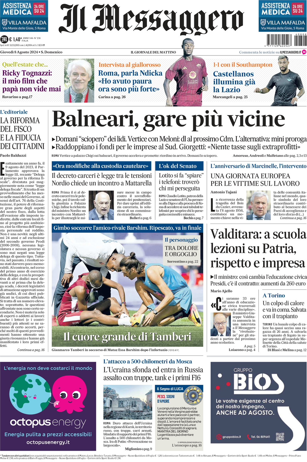 Prima-pagina-il-messaggero-edizione-di-oggi-08-08-2024